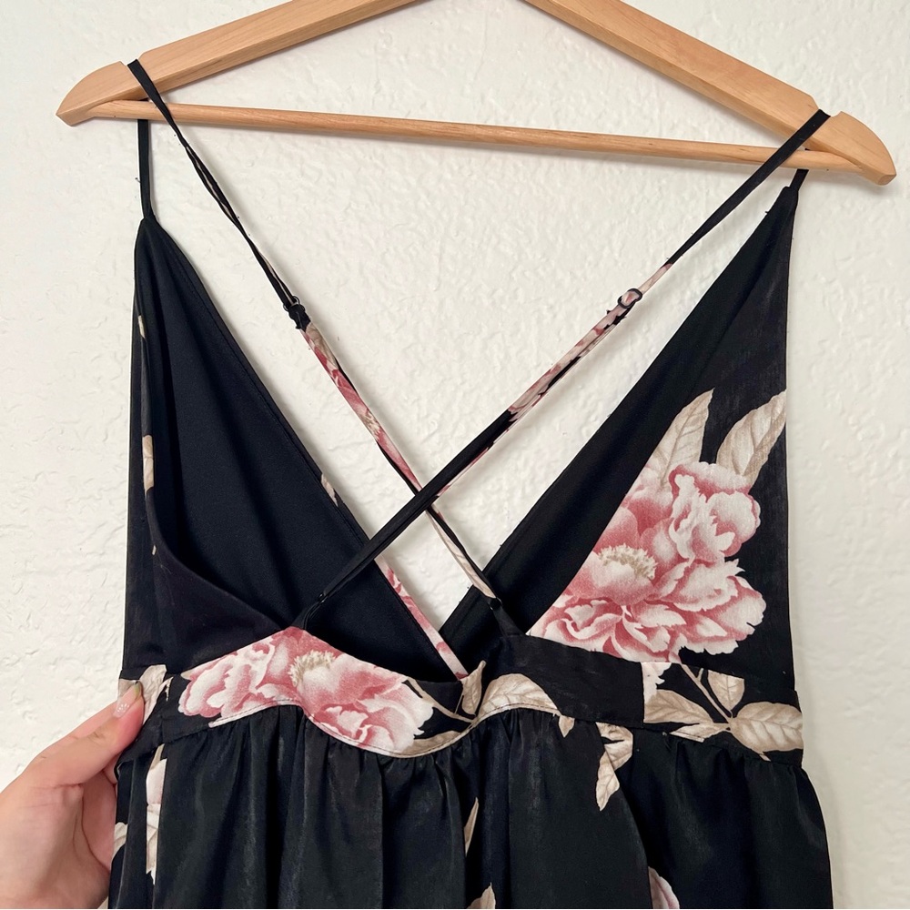 Urban Outfitters Black Floral Pink High Low Wrap Dress, Size XS - Picture 6 of 9